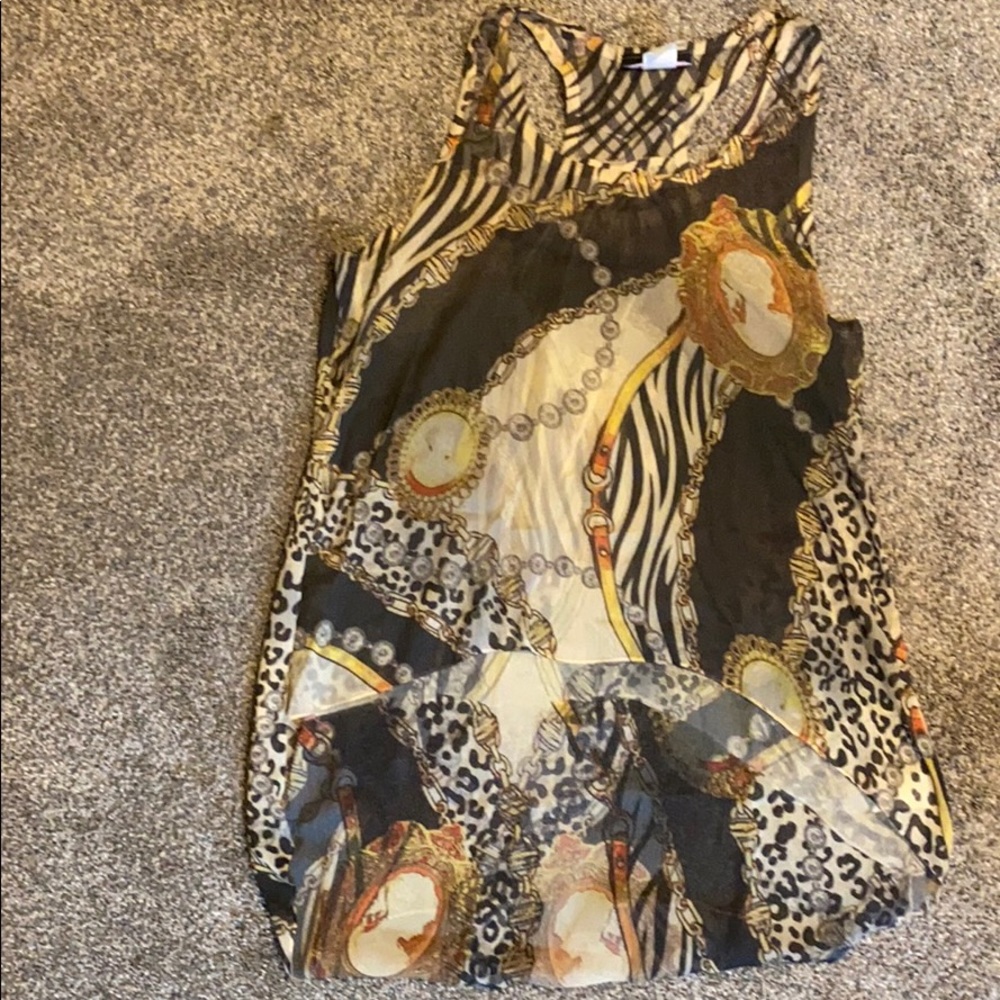 Sleeveless Mixed Animal Print Chiffon Top - Black & Cream